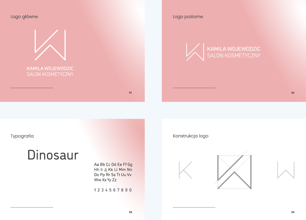 Plansza z logo salonu kosmetycznego KW