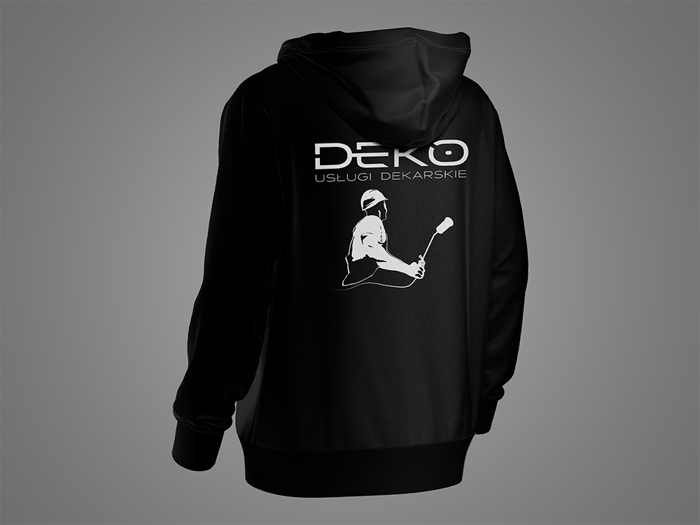 Materiały promocyjne dla usług dekarskich - bluza z nadrukiem - wizualizacja